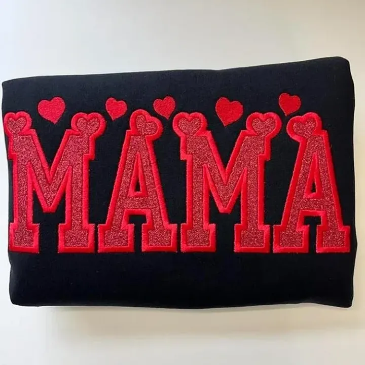 Custom Hearts Glitter Embroidered Nickname Applique Sweatshirt