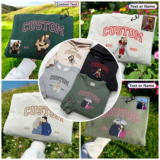 Custom Personalized Embroidered Portrait from Photo Hoodie