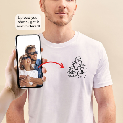 Custom Embroidered Line Drawing Portrait T-shirt & Sweatshirt - Personalized Photo Embroidery, Perfect Gift for Father's Day & Mother's Day, Unisex Custom Apparel