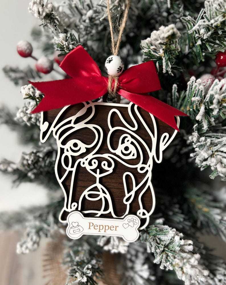 Personalized Line Drawing Pet Portrait Christmas Ornament
