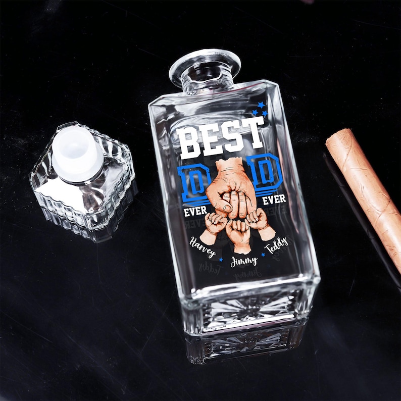 Customized Best Dad Ever Whiskey Glass With Fist And Child's Name Printed On It For Dad