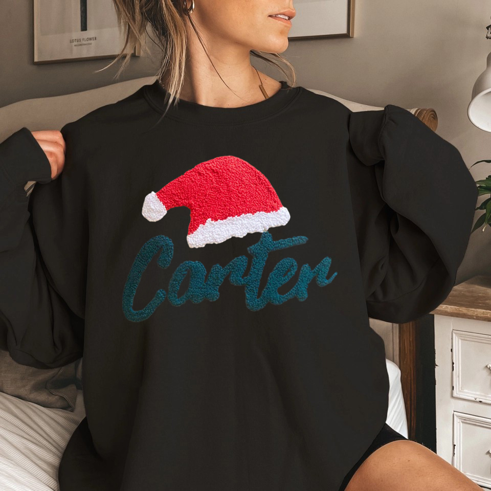 Custom Punch Needle Embroidered Christmas Name Sweatshirt