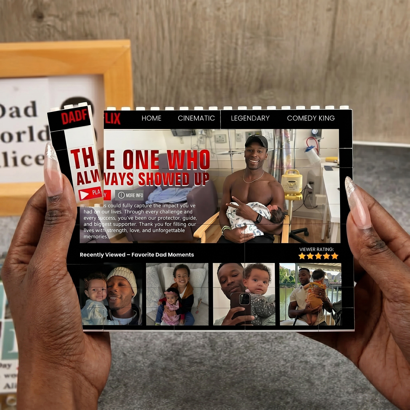 Personalized Dadflix The One Who Always Showed Up Building Blocks - Custom Photo Collage Bricks for Dad - Father's Day Gift