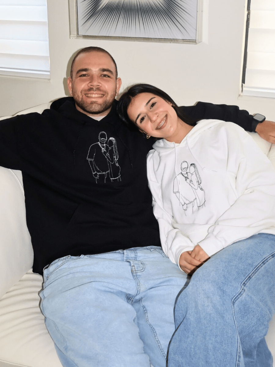 Custom Couples Portrait Outline Embroidery Hoodie