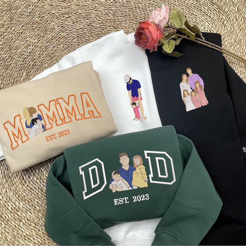 Custom Mom Dad Photo Embroidery sweatshirt, Custom Varsity Embroidered T-shirt, Gift For Mom, Dad
