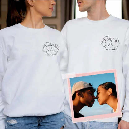 Custom Embroidered Sweatshirt Portrait Couple Family Gift (2 for Couples Free Shipping)