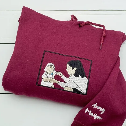 Custom Embroidered Photo Portrait Hoodie/Sweatshirt for Mom – Upload Your Precious Photo of Mom & Kids