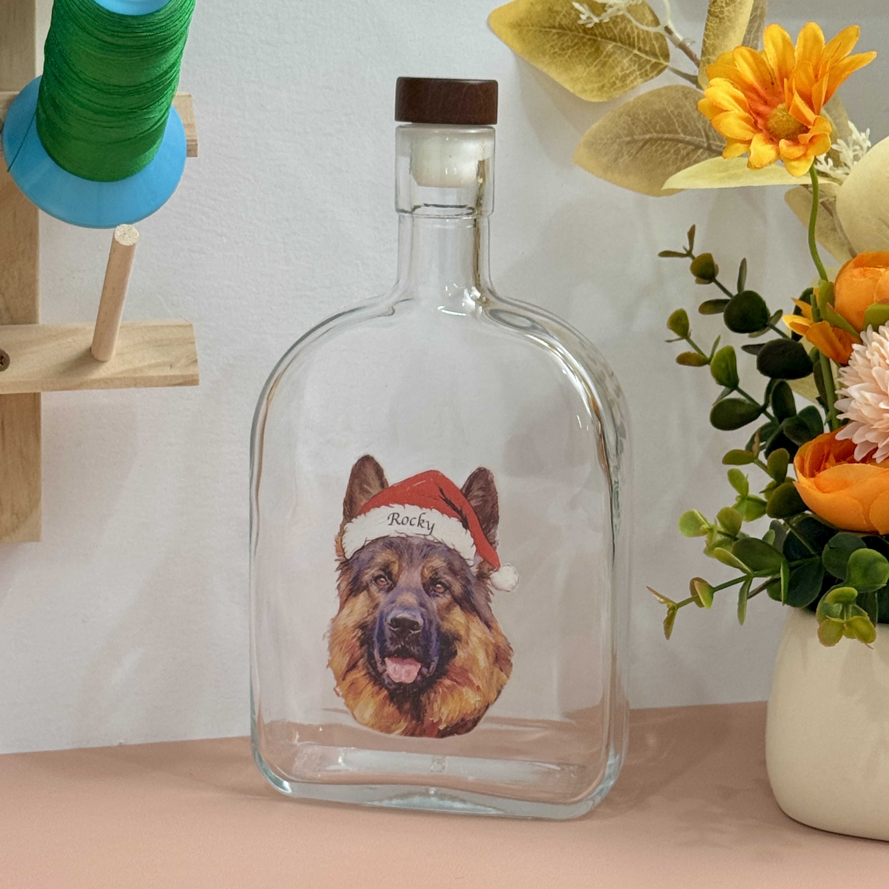 Custom Pet Portrait Christmas Oil Painting Style Whiskey Bottle