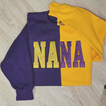 Custom Glitter Two Tone MAMA Embroidered Sweatshirt With Kid's Name On Sleeve