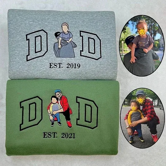 Custom Photo Embroidered Sweatshirt & T-Shirt for DAD, PAPA