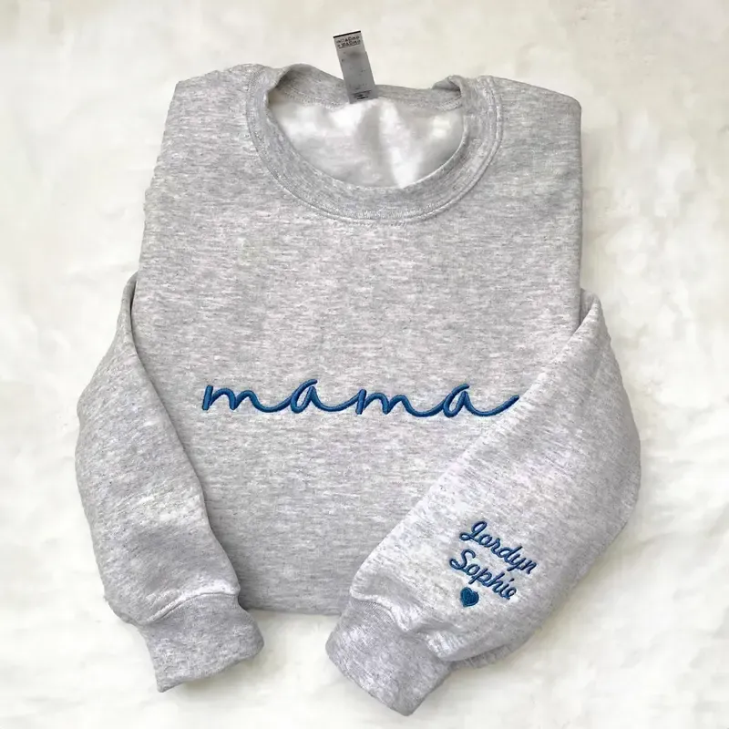 Embroidered custom Mama Sweatshirt - Kid Names on Sleeve -Perfect for Mothers Day, Birthday, New Mom