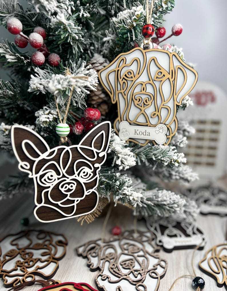 Personalized Line Drawing Pet Portrait Christmas Ornament