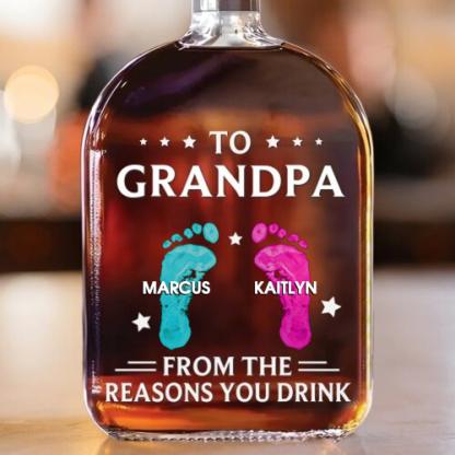 To My First And Forever Hero - Footprints With Child's Name - Whiskey Bottle For Dad And Grandpa On Father's Day