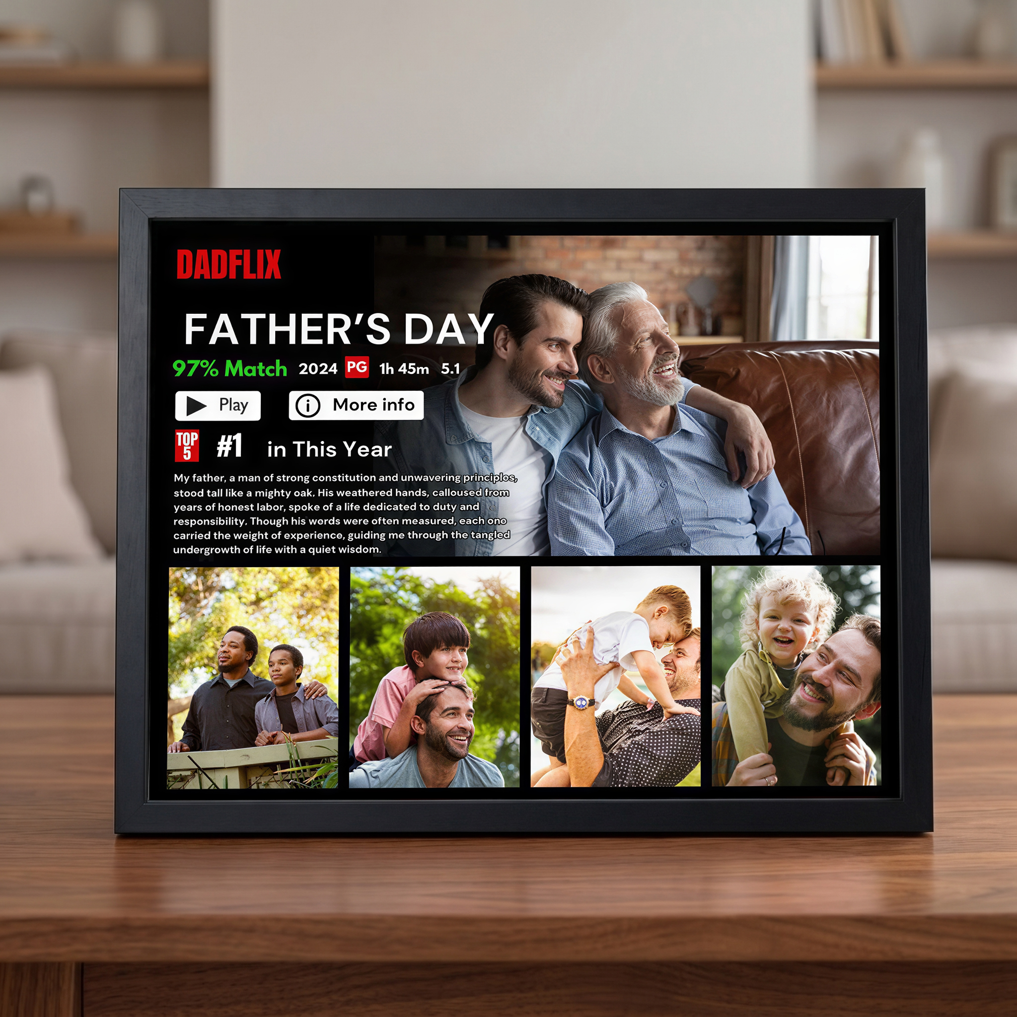 Customized Dadflix Movie Photo Frame, Movie Photo Collage, Father's Day Gift For Dad