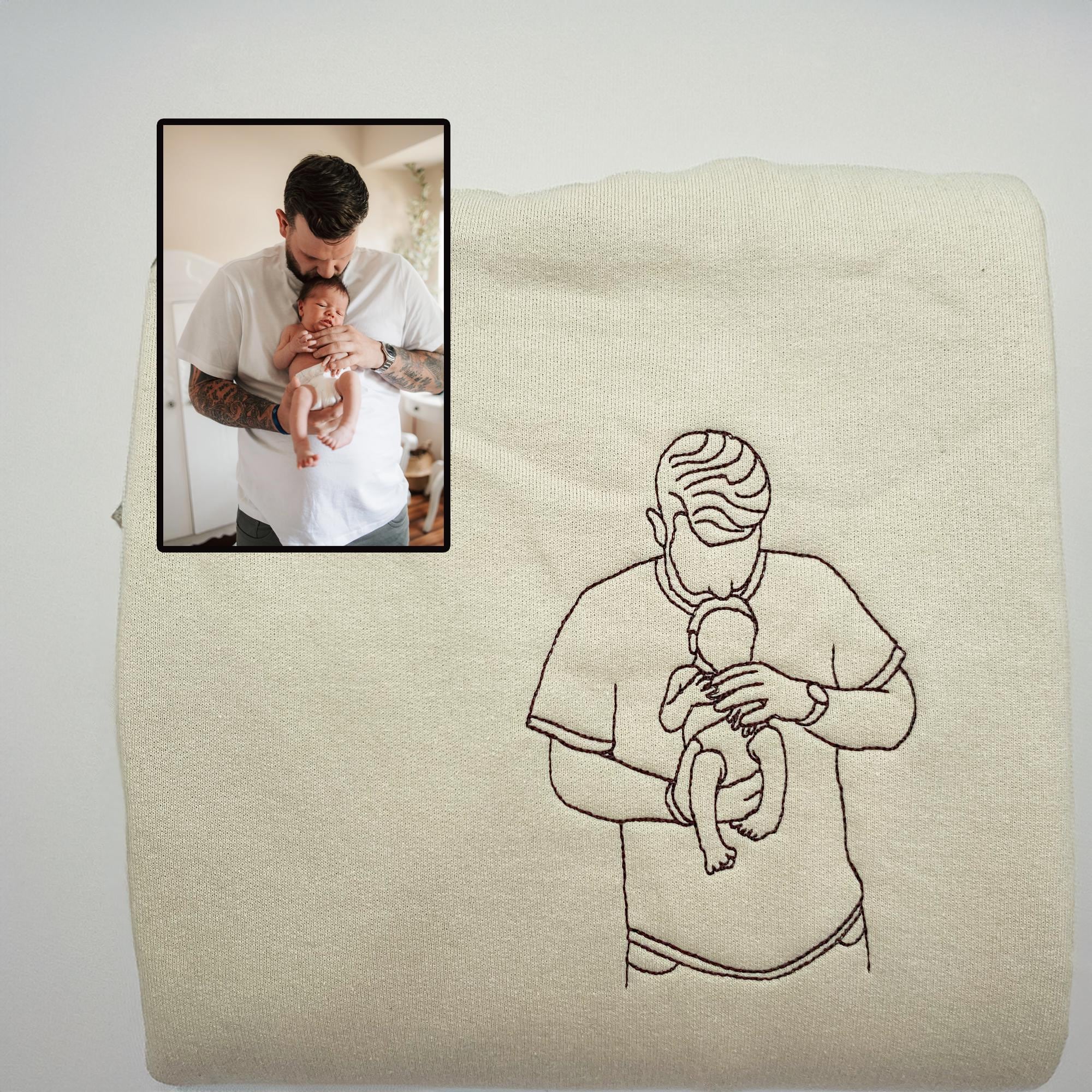 Custom Outline Embroidered Sweatshirt – Upload Your Special Moment Design, the Perfect Gift for Mom, Dad, Couples, and Family!