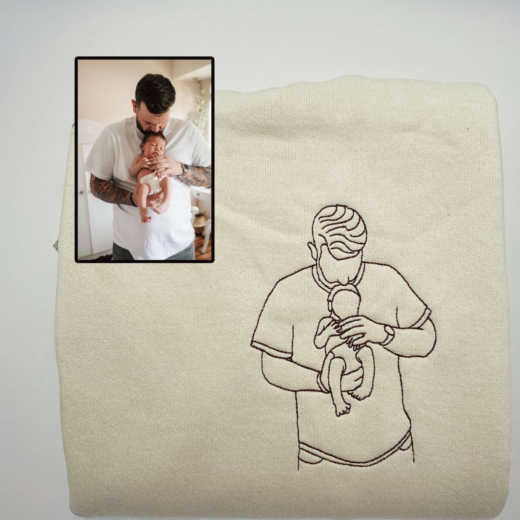 Custom Outline Embroidered Sweatshirt – Upload Your Special Moment Design, the Perfect Gift for Mom, Dad, Couples, and Family!