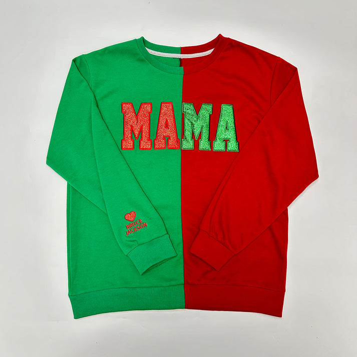 Custom Glitter Two Tone MAMA Embroidered Sweatshirt With Kid's Name On Sleeve
