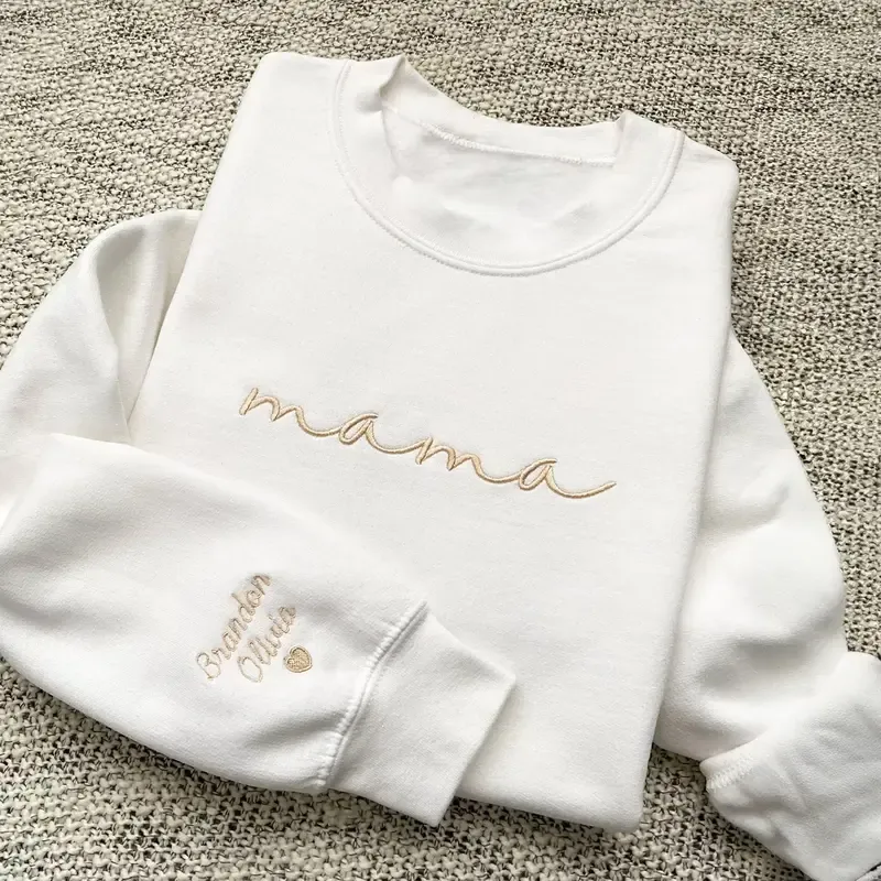 Embroidered custom Mama Sweatshirt - Kid Names on Sleeve -Perfect for Mothers Day, Birthday, New Mom