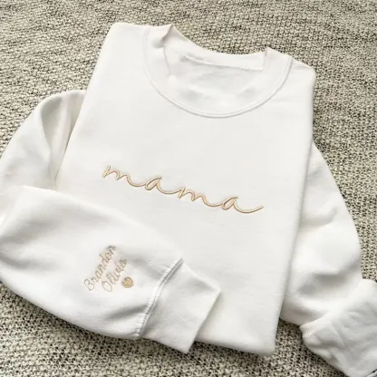 Embroidered custom Mama Sweatshirt - Kid Names on Sleeve -Perfect for Mothers Day, Birthday, New Mom