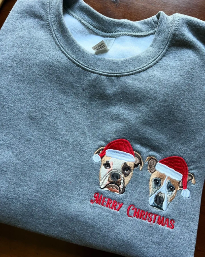 Embroidered Pet Portrait Organic Christmas Jumper Sweatshirt