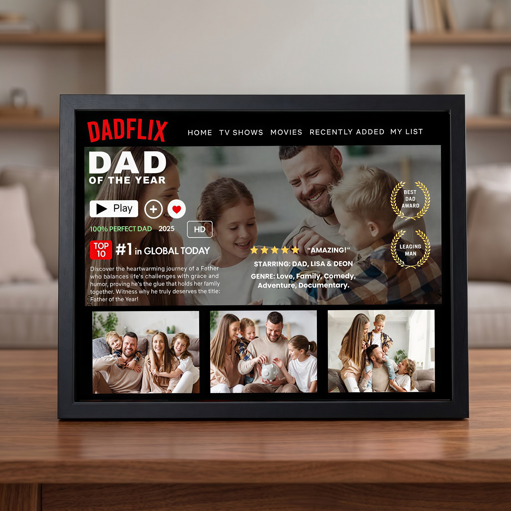 Custom Dadflix Movie Photo Frame, Father's Day Gift For Grandpa