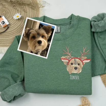 Embroidered Pet Portrait Organic Christmas Jumper Sweatshirt