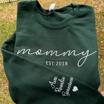 Embroidered custom Mama Sweatshirt - Kid Names on Sleeve -Perfect for Mothers Day, Birthday, New Mom