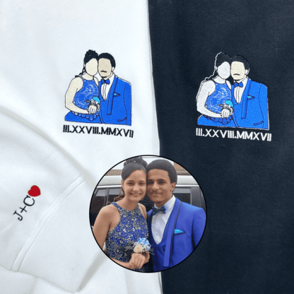 Custom Embroidered Sweatshirt Portrait - Personalized Couple Gift, Add Roman Numerals at the Bottom of Photo, Perfect Anniversary Gift