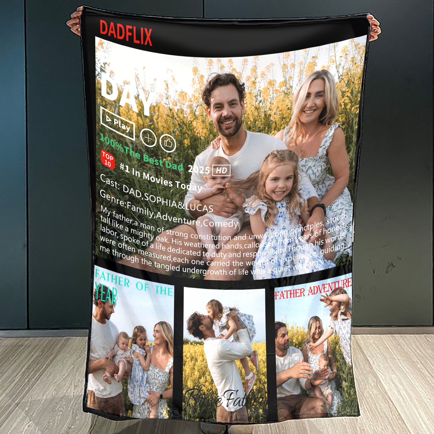 Customized Dadflix Movie Photo Collage Blanket, Father's Day Gift