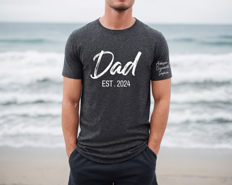 Custom Dad Est Year Children Names On Sleeve Shirt