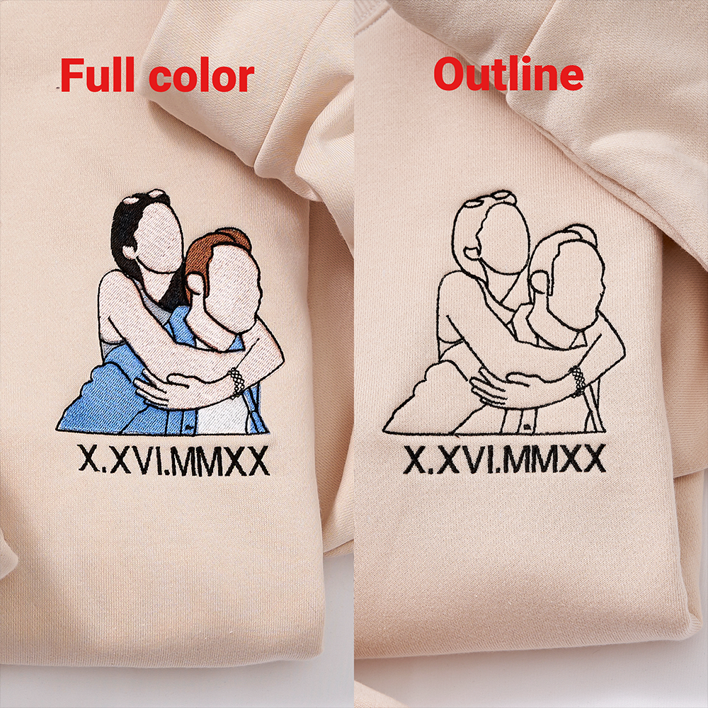 Custom Embroidered Sweatshirt Portrait - Personalized Couple Gift, Add Roman Numerals at the Bottom of Photo, Perfect Anniversary Gift