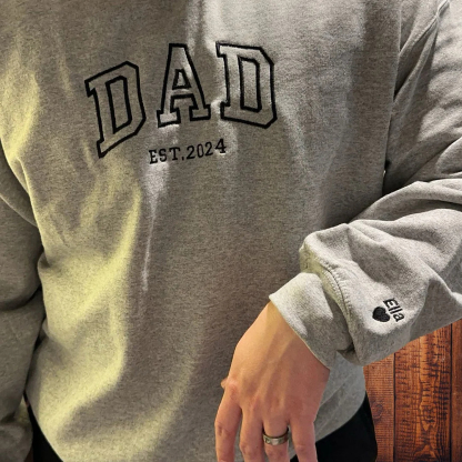 Custom Embroidered Mom Dad Sweatshirt with Kids Name on Sleeve