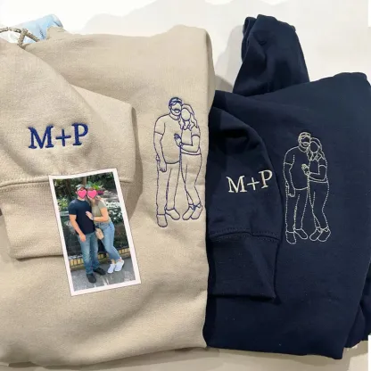Custom Outline Embroidered Sweatshirt – Upload Your Special Moment Design, the Perfect Gift for Mom, Dad, Couples, and Family!