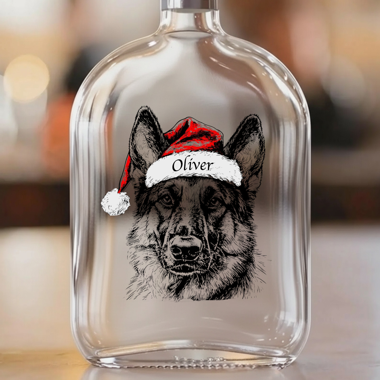 Custom Pet Portrait Christmas Whiskey Bottle