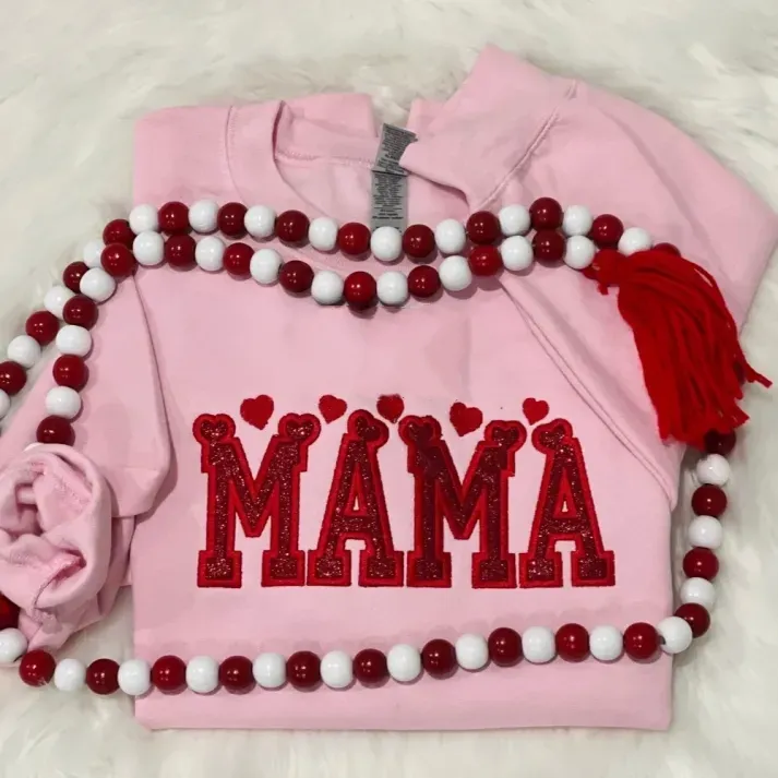 Custom Hearts Glitter Embroidered Nickname Applique Sweatshirt