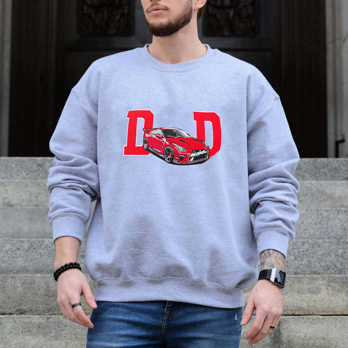 Dad Car Full Colorful Embroidered Sweatshirt - Father's Day Gift