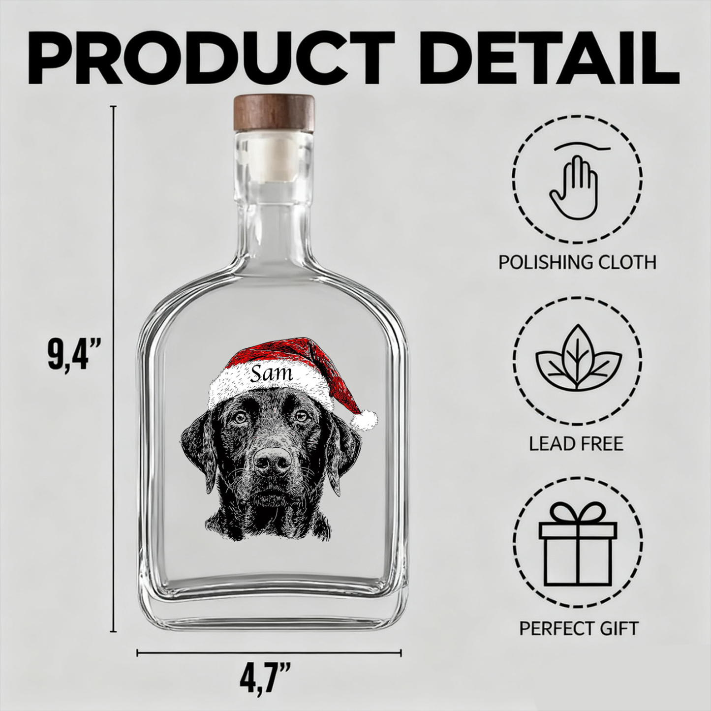 Custom Pet Portrait Christmas Whiskey Bottle