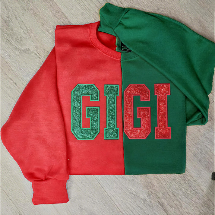Custom Glitter Two Tone MAMA Embroidered Sweatshirt With Kid's Name On Sleeve