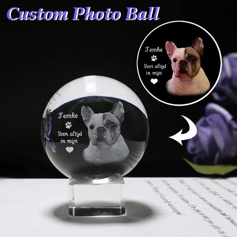 Personalized 2d Photo Engraved Crystal Ball - Custom Pet, Baby, Family Picture Glass Sphere