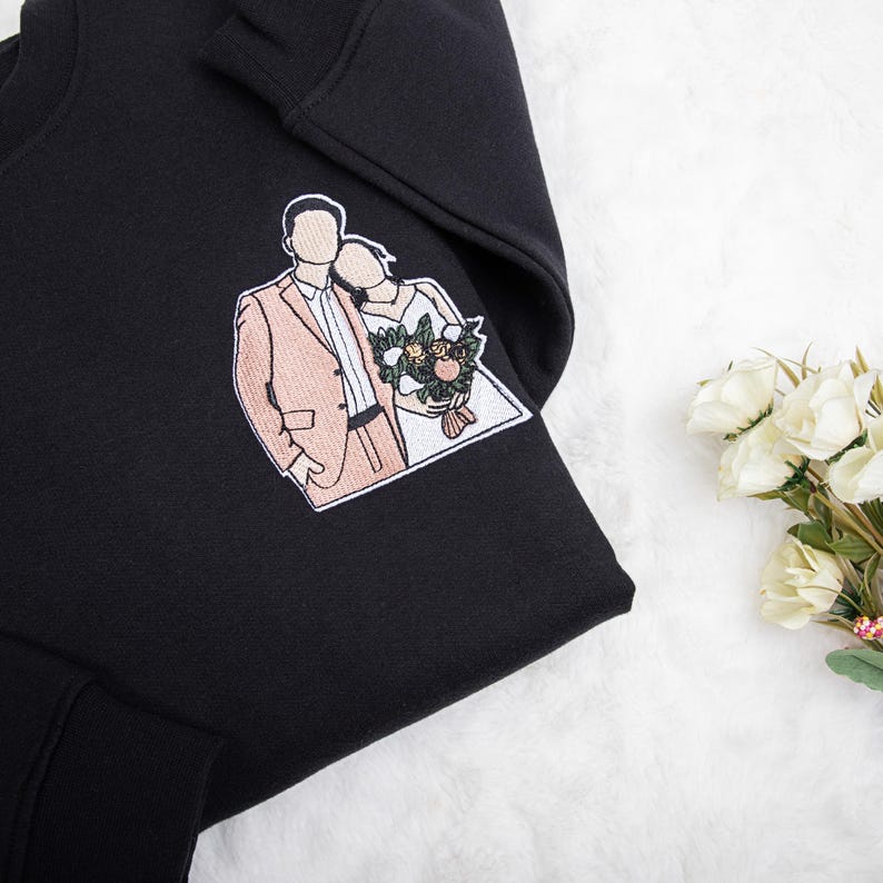 Custom Embroidered Sweatshirt Portrait - Personalized Couple Gift, Add Roman Numerals at the Bottom of Photo, Perfect Anniversary Gift