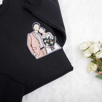Custom Embroidered Sweatshirt Portrait - Personalized Couple Gift, Add Roman Numerals at the Bottom of Photo, Perfect Anniversary Gift