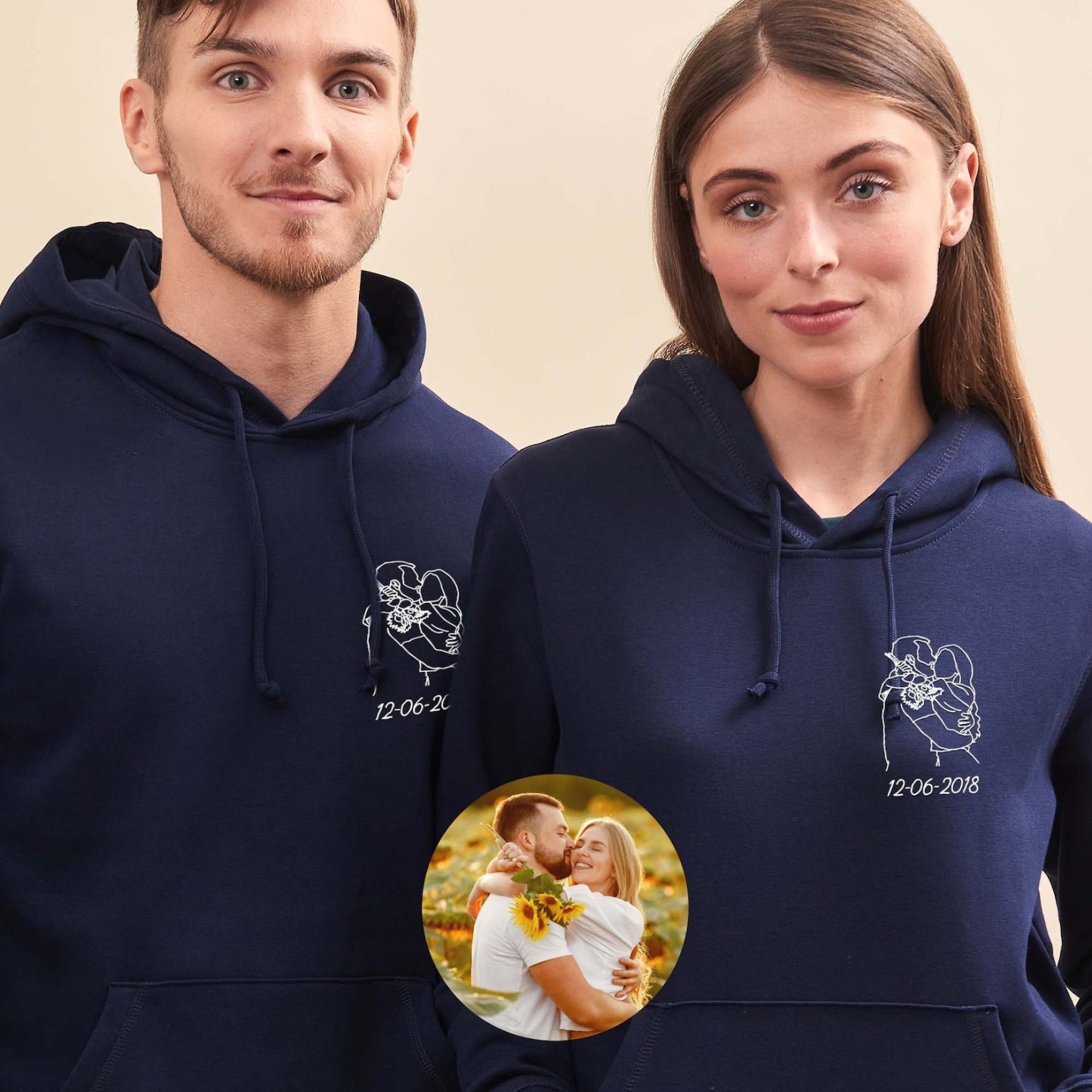 Custom Embroidered Line Drawing Portrait T-shirt & Sweatshirt - Personalized Photo Embroidery, Perfect Gift for Father's Day & Mother's Day, Unisex Custom Apparel