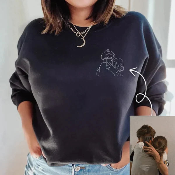Custom Embroidered Sweatshirt Portrait Couple Family Gift (2 for Couples Free Shipping)