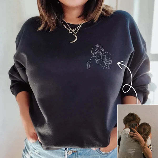 Custom Embroidered Sweatshirt Portrait Couple Family Gift (2 for Couples Free Shipping)