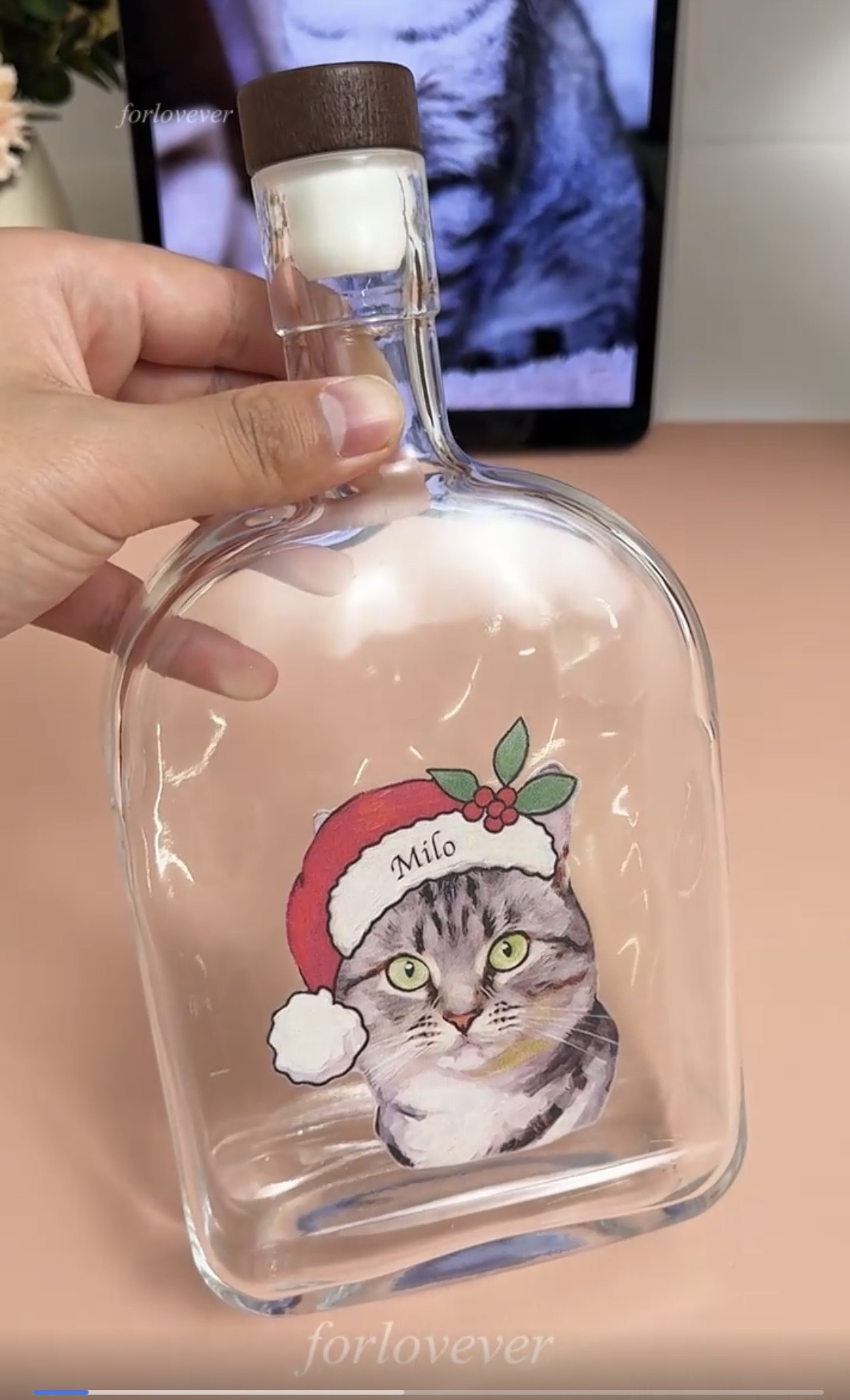 Custom Pet Portrait Christmas Oil Painting Style Whiskey Bottle