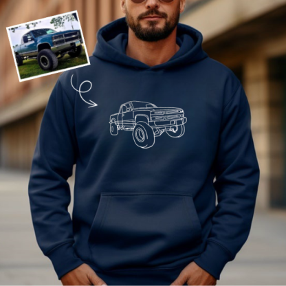 Custom Embroidered Car Outline Sweatshirt From Your Photo, Embroidered Car Hoodie, Custom Car Sweater
