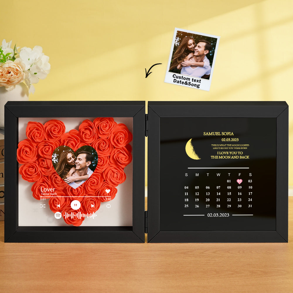 Personalized Photo Rose Flower Box Music Frame Moon Phase Calendar
