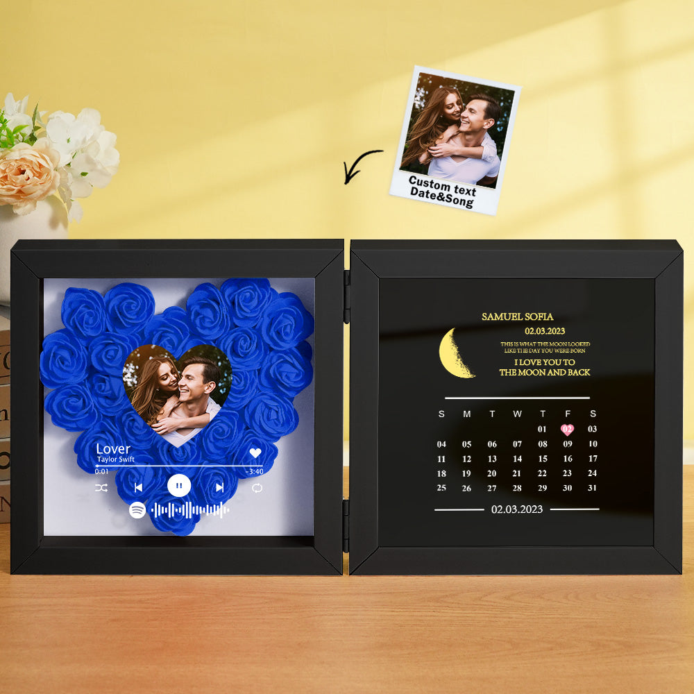 Personalized Photo Rose Flower Box Music Frame Moon Phase Calendar