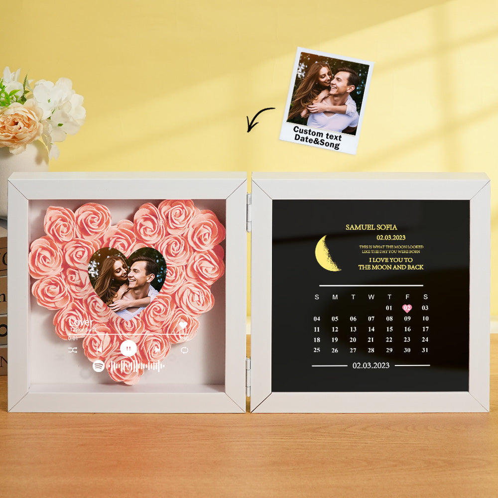 Personalized Photo Rose Flower Box Music Frame Moon Phase Calendar