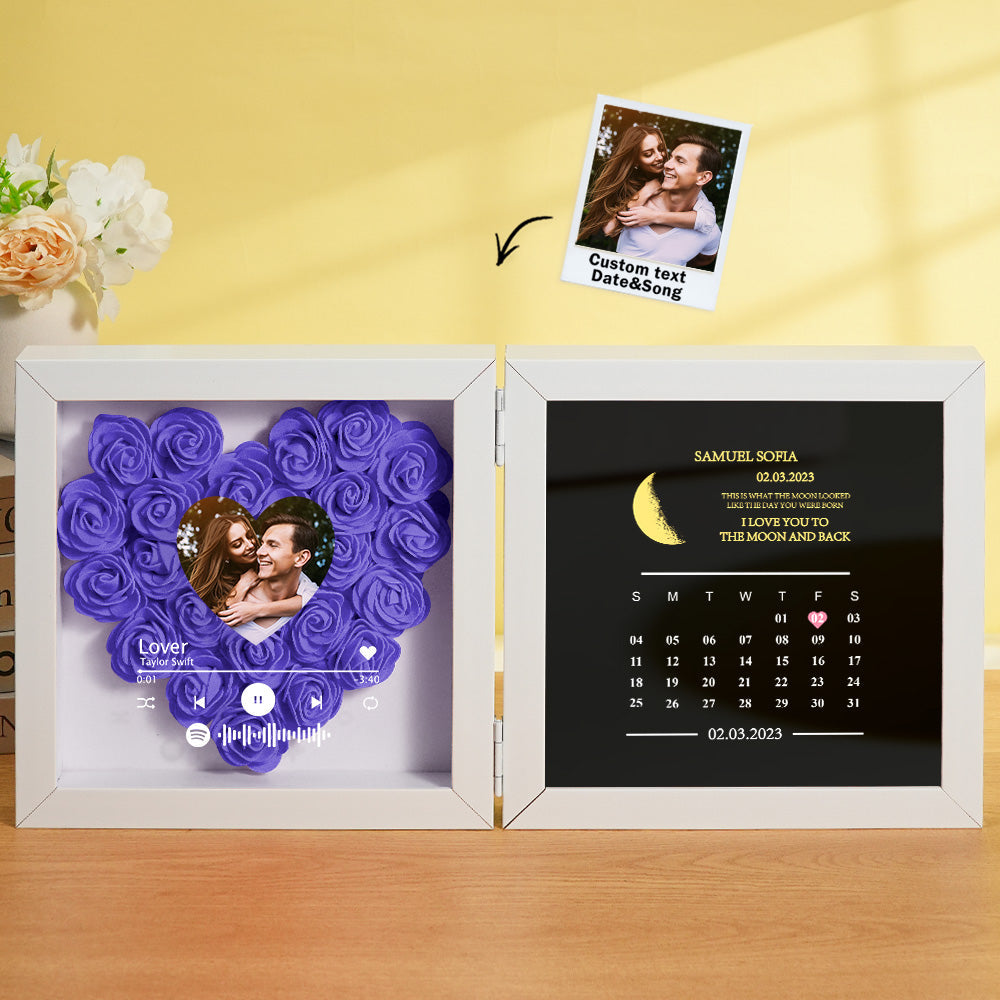 Personalized Photo Rose Flower Box Music Frame Moon Phase Calendar